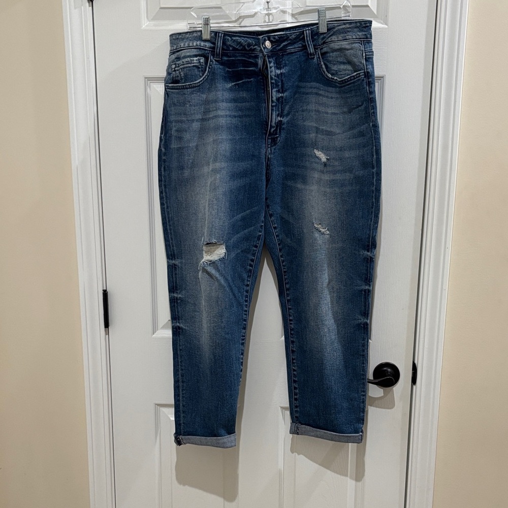 Flying Monkey Dark Blue Distressed Ankle Jeans